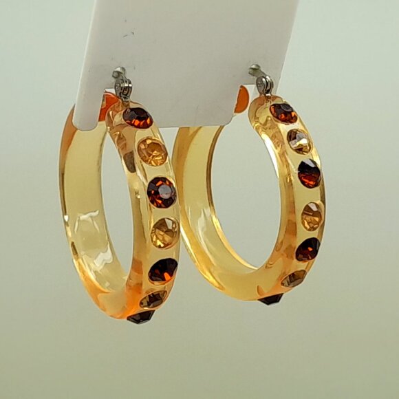 chunky light topaz Lucite Acrylic wide 1.5 Hoop Latch Back Fashion Earrings - Picture 2 of 4